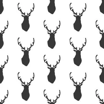 Black and white wrapping paper. Vector seamless geometric pattern with deers. Stock Illustration