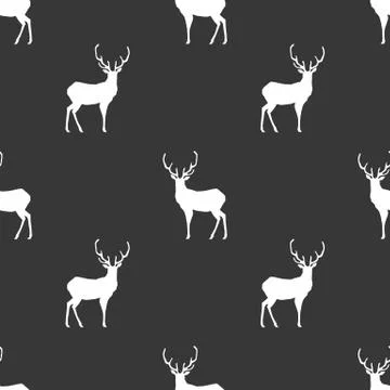 Black and white wrapping paper. Vector seamless geometric pattern with deers. Stock Illustration