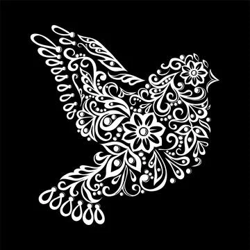 Black and white Zentangle stylized dove. Vintage sketch for tattoo Stock Illustration