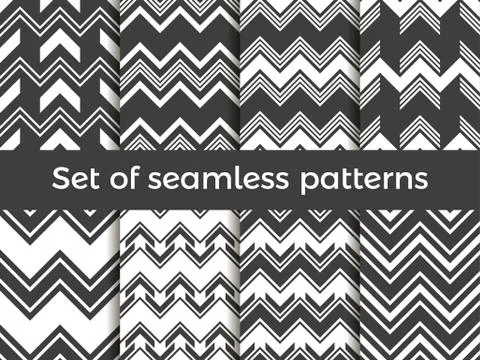 Black and white zig zag set of seamless pattern. Vector illustration Stock Illustration