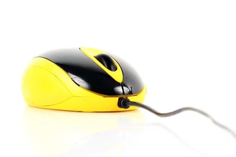 Black and yellow computer mouse over white background Stock Photos