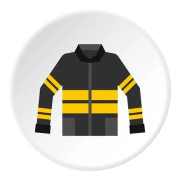 Black and yellow firefighter jacket icon circle Stock Illustration