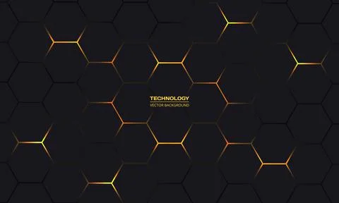 Black and yellow hexagonal technology abstract background. Stock Illustration