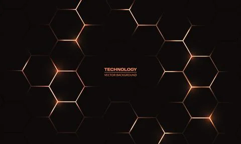 Black and yellow hexagonal technology abstract background. Illustrazione stock