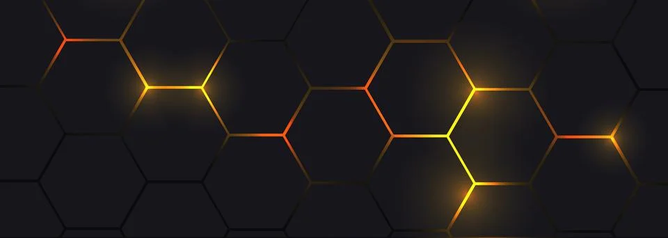Black and yellow hexagonal technology abstract background. Illustrazione stock
