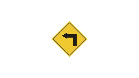 Black and yellow left arrow road sign animated on white background Stock Footage 322967044