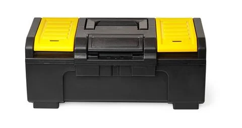 Black and yellow plastic toolbox isolated on white background Stock Photos