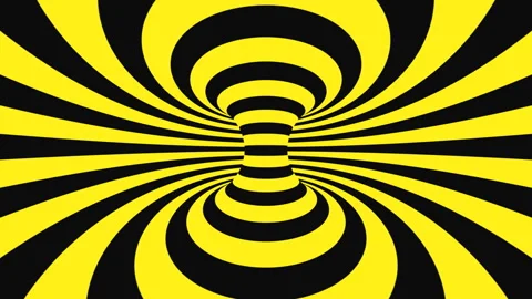 Black and yellow psychedelic optical illusion. Abstract hypnotic background. Stock Footage 123314394
