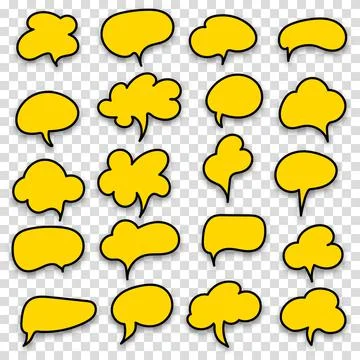 Black and yellow speech bubble sign set icon. Vector illustration on transpar Stock Illustration
