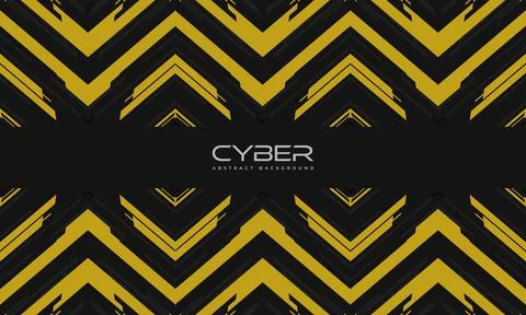 Black and yellow zigzag pattern with cyber text and abstract background, bold Stock Illustration