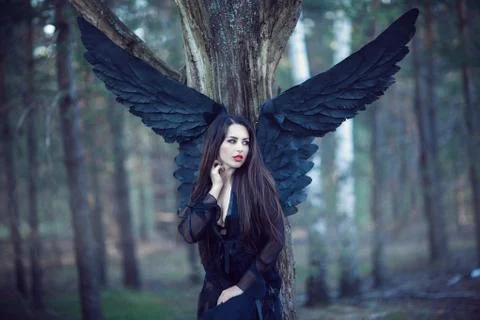 Black angel in the forest Stock Photos