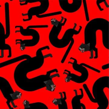 Black angry cat pattern seamless. Attacker pet background. Animal vector text Illustrazione stock