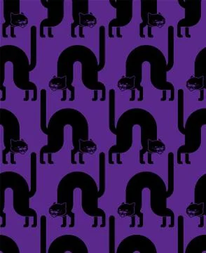 Black angry cat pattern seamless. Attacker pet background. Animal vector text Illustrazione stock
