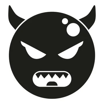 Black angry devil emoji showing horns and teeth Illustrazione stock