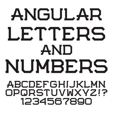 Black angular letters and numbers. Stylish font. Isolated latin alphabet with Stock Illustration