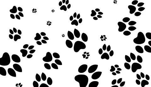 Black animal paw prints pattern on white background for design and decoration Illustrazione stock