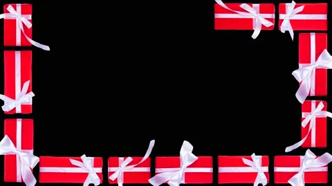 Black animated festive frame background with a place to insert text with gift Stock Footage 229792770