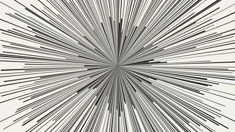 Black anime impact rays radiating from center on white background Stock Footage 337609992