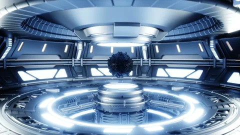 Black antimatter in sci fi futuristic metall room. Future concept. Realistic 4k Stock-Footage 161089982