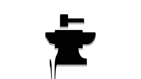 Black Anvil for blacksmithing and hammer icon isolated on white background Stock Footage 233871207