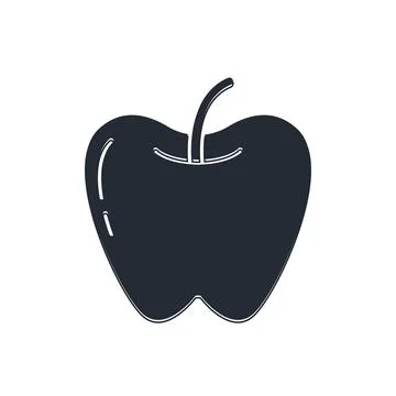 Black Apple icon isolated on white background. Fruit with leaf symbol.  Vecto Stock Illustration