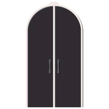 Black arched type door with light frame and door handle isolated on white Illustration