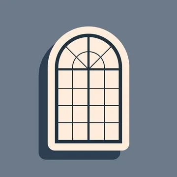 Black Arched window icon isolated on grey background. Long shadow style. Vector Stock Illustration