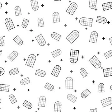 Black Arched window icon isolated seamless pattern on white background. Vector Stock Illustration
