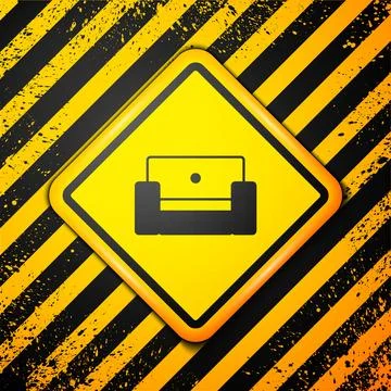 Black Armchair icon isolated on yellow background. Warning sign. Vector Stock Illustration