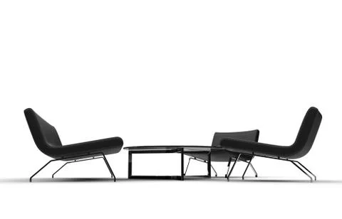 Black Armchairs With Coffee Table Stock Illustration