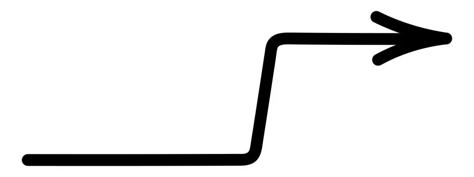 Black arrow bent at right angle directed to the right. Vector illustration. Stock Illustration