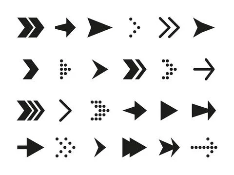 Black arrow flat dotted pointer icon set vector Stock Illustration