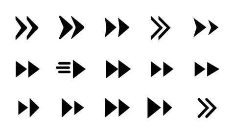 Black arrow flat vector icon set in various directions and styles right left Stock Illustration