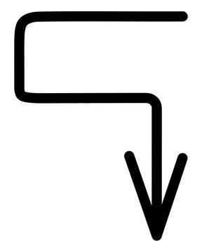 Black arrow forming a hook directed to the right and down. Sketch. Stock Illustration