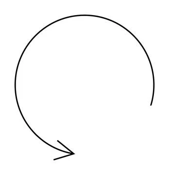 Black arrow forming a semi-circle with a pointed end, in simple, clean lines. 스톡 일러스트
