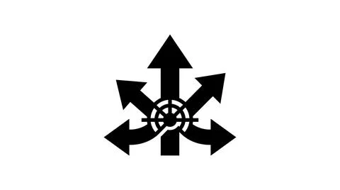 Black arrow icon with multiple directions and central circle Stock Illustration