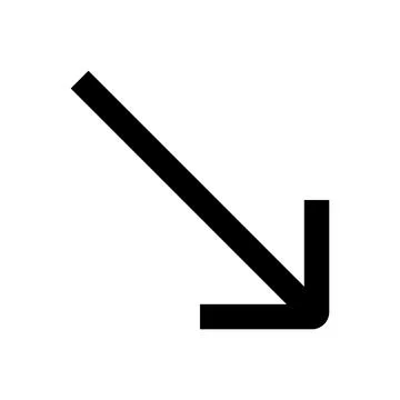 Black arrow icon pointing down and right isolated on transparent background Stock Illustration