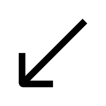 Black arrow icon pointing down left isolated on transparent background Stock Illustration