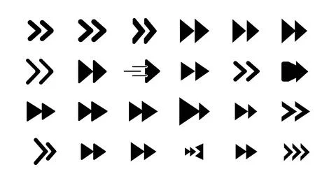 Black arrow icon set in flat vector a grid pattern with various styles Illustrazione stock