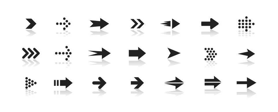 Black arrow icon set, right direction pointers, dotted navigation symbols with 库存插图