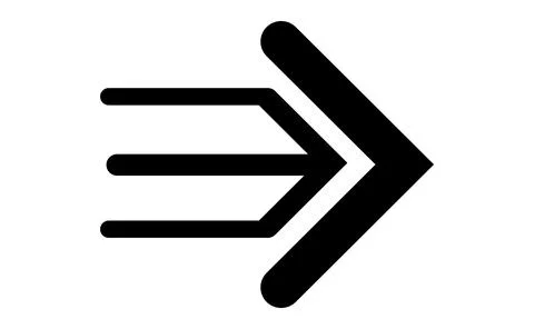 Black arrow icon with three lines, Directional sign pointing right, Geometric Stock Illustration
