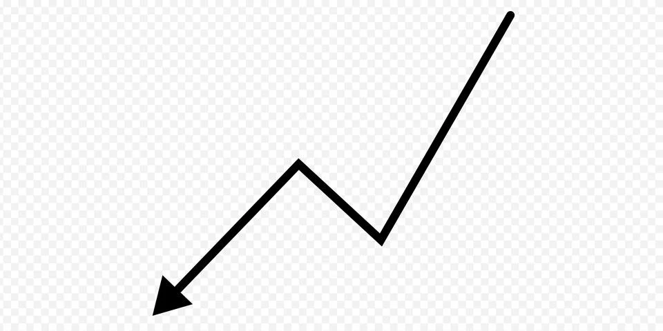 Black arrow line graph icon. Hand drawn zigzag trend symbol Stock Illustration