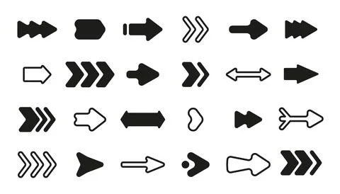 Black arrow line pointer icon play app set vector Stock Illustration