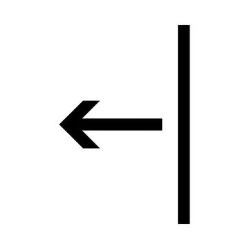 Black arrow pointing left with vertical line isolated on transparent background Stock Illustration