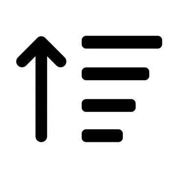 Black arrow pointing up next to a list of horizontal bars icon Stock Illustration