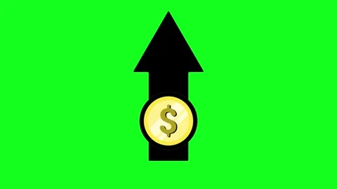 Black arrow points upward with dollar coin centered Stock Footage 347137959