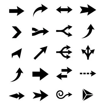 Black arrow set direction pointers silhouette vector illustration on white Stock Illustration