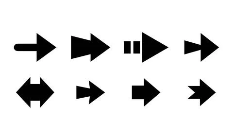 Black Arrow Shapes Set for Navigation and UI Design Stock Illustration