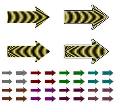 Black arrow with sharp angles and color stripes in form of circle Stock Illustration