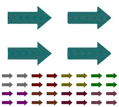 Black arrow with sharp or rounded angles and color stripes 스톡 일러스트